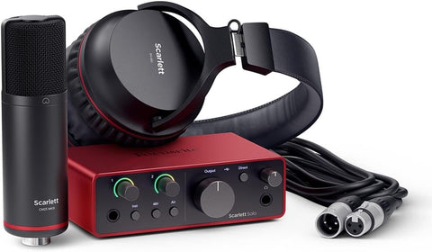 Focusrite Scarlett Solo Studio 4th Gen USB Audio Interface with Software Suite, Bundle, Broadcast Arm With Internal Springs &amp; Pop Filter, Includes, CM25 condenser microphone, SH-450 headphones
