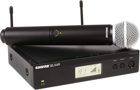 Shure BLX24R/SM58 UHF Wireless Microphone System - Perfect for Church, Karaoke, Vocals - 14-Hour Battery Life, 300 ft Range | SM58 Handheld Vocal Mic, Single Channel Rack Mount Receiver | H11 Band