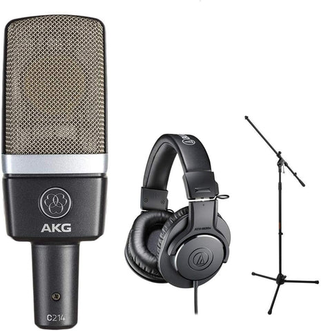 AKG C214 Pro Condenser Microphone Bundle with Audio-Technica ATH-M20x Headphones &amp; Mic Stand