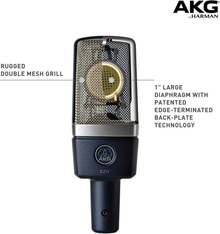 AKG C214 Microphone Large Diaphragm Condenser Mic+Case+Shockmount+Windscreen (Renewed)
