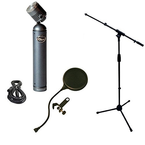 Blue Hummingbird Microphone Bundle with Mic Boom Stand, XLR Cable and Pop Filter Popper Stopper