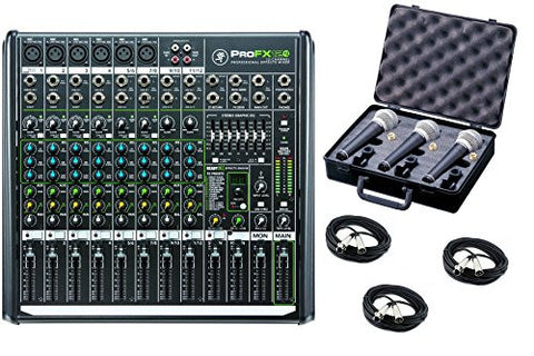 Mackie PROFX12V2 12-Channel Compact Mixer with USB and Effects bundled with 3 mics, case and cables