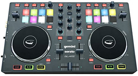 Gemini Slate USB/MIDI controller with audio I/O, multi-function pad controls, touch sensitive jog wheels, 2-channel mix controls, Comes with Virtual DJ LE