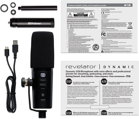 PreSonus Revelator Dynamic USB Microphone for recording, podcasts, and streaming with onboard effects and easy-to-use presets plus a built-in mixer and Studio One DAW Recording Software