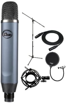 Blue Microphones Ember XLR Condenser Microphone Bundle with Black Microphone Stand, 25-Feet Microphone Cable, Microphone Shock Mount, and Pop Filter (5 Items)