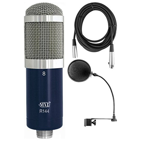 MXL R144 Studio Ribbon Microphone + Pop Filter + XLR Cable Bundle