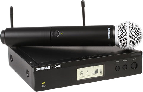 Shure BLX24R/SM58 UHF Wireless Microphone System - Perfect for Church, Karaoke, Vocals - 14-Hour Battery Life, 300 ft Range | SM58 Handheld Vocal Mic, Single Channel Rack Mount Receiver | J11 Band
