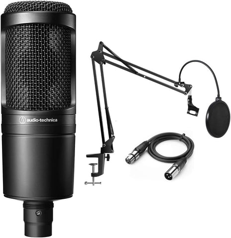 AT2020 Cardioid Condenser Studio Microphone Bundle with Gooseneck Pop Filter, Boom Arm and XLR Cable