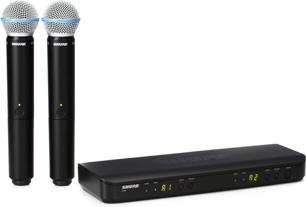 Shure BLX288/B58-H9 UHF Wireless Microphone System - Perfect for Church, Karaoke, Vocals - 14-Hour Battery Life, 300 ft Range | Includes (2) BETA 58A Handheld Vocal Mics, Dual Channel Receiver | H9 Band