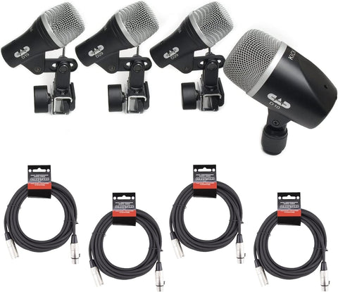 CAD Audio Stage4 4-Piece Drum Mic Pack - Kick Mic, Snare Mic and 2 Tom Mics - Bundle with 4 XLR Cables