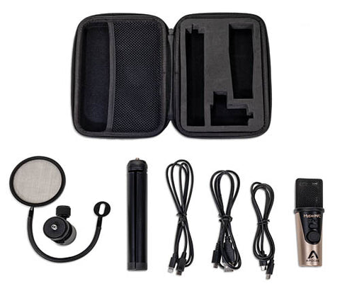 Apogee Hype Mic USB Microphone with Analog Compression for Capturing Vocals and Instruments, Streaming, Podcasting, Gaming, includes tripod, pop filter and carrying case