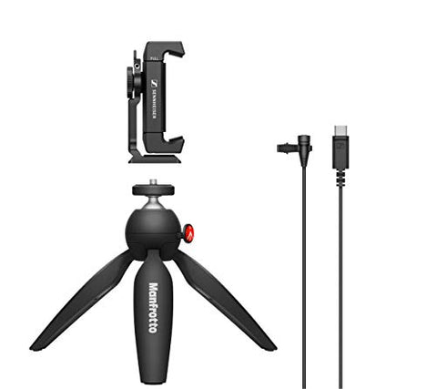 Sennheiser XS LAV USB-C Mobile Kit with Mic, Manfrotto Pixi Stand, Clamp with Cold-Shoe, Pouch