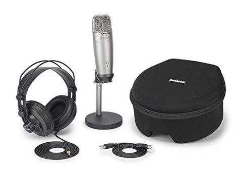 Samson C01U USB Pro Podcasting Silver Pack with headphones, mount, case, condenser mic