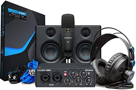 PreSonus AudioBox Studio Deluxe Ultimate Bundle (25th Anniversary) with Mic Stand, Headphone Holder &amp; Pop Filter Kit