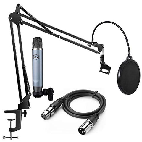 Blue Microphones Ember Condenser Microphone Podcast Recording bundle w/Pop Filter, Boom Arm &amp; XLR Cable (Refurb)