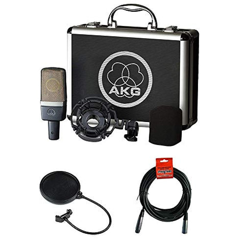 AKG C214 Large-Diaphragm Condenser Microphone with Pop Filter &amp; 20' XLR Cable