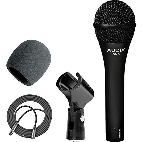 Audix OM5 Dynamic Microphone, Hyper-Cardioid + On Stage Foam Windscreen for Handheld Microphones + XLR Mic Cable XLR-M to XLR-F