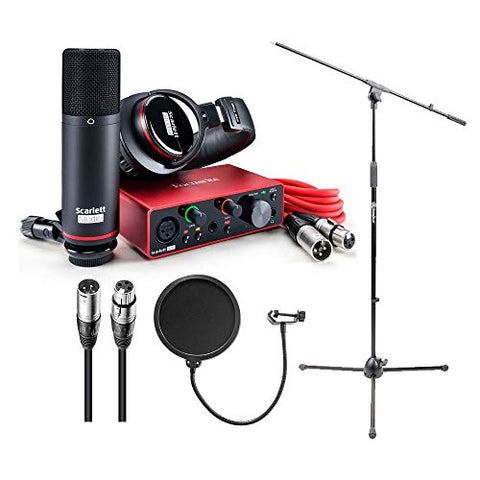 Focusrite Scarlett Solo Studio 3rd Gen 2-in, 2-out Audio Interface with Microphone &amp;amp;amp;amp;amp;amp;amp; Headphones, Tripod Mic Stand + Boom, Kellopy Pop Filter &amp;amp;amp;amp;amp;amp;amp; XLR Cable Bundle