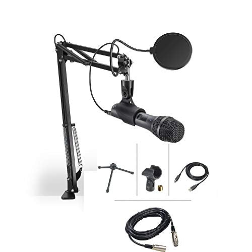 Audio-Technica AT2005USB Vocal Microphone Podcast Streaming USB and XLR Recording bundle with Gooseneck Pop Filter, Boom Arm and XLR Cable