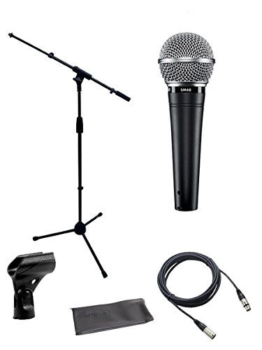 Shure SM48S Cardioid Dynamic Vocal Microphone with switch Bundle with Boom Stand and XLR Cable