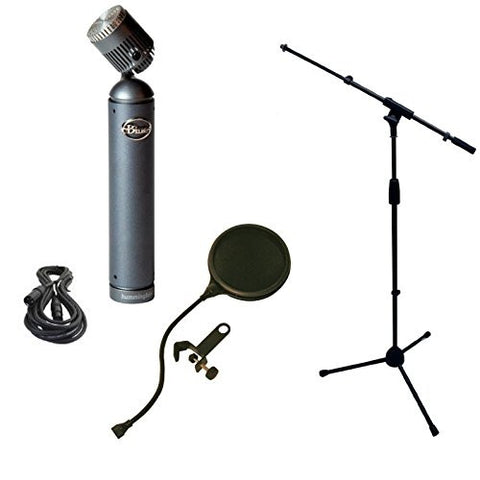 Blue Hummingbird Microphone Bundle with Mic Boom Stand, XLR Cable and Pop Filter Popper Stopper