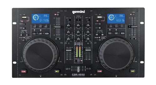Gemini CDM-4000 2 Channel Dual MP3/CD/USD mixer console, touch-sensitive jog wheels, USB Inputs, scratch effect, AUX inputs