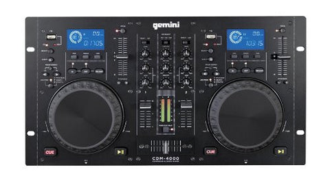 Gemini CDM-4000 2 Channel Dual MP3/CD/USD mixer console, touch-sensitive jog wheels, USB Inputs, scratch effect, AUX inputs