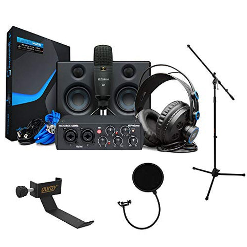 PreSonus AudioBox Studio Deluxe Ultimate Bundle (25th Anniversary) with Mic Stand, Headphone Holder &amp; Pop Filter Kit