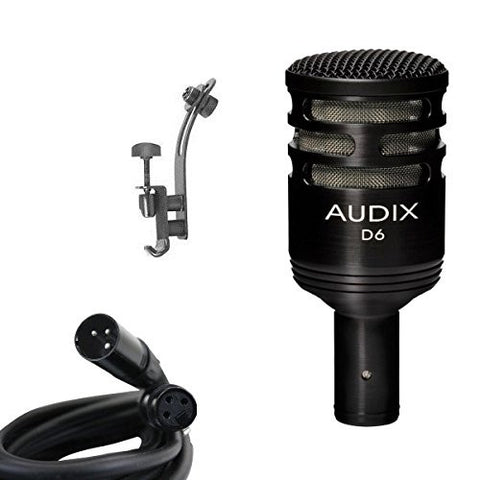 Audix D6 Microphone Bundle with XLR Cable and Drum Rim Mic Clip