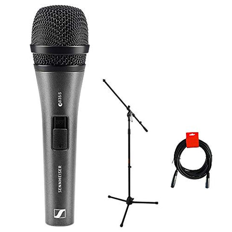 Sennheiser E835-S Dynamic Cardioid Vocal Microphone (on/off switch) with Tripod Mic Stand &amp;amp; XLR-XLR Cable Bundle