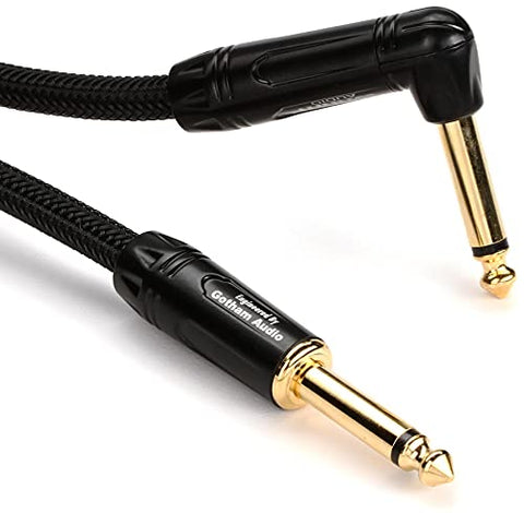 Warm Audio Prem-TS-1RT-10' Premier Series Straight to Right Angle TS Instrument Cable - 10-foot, Black/Gold