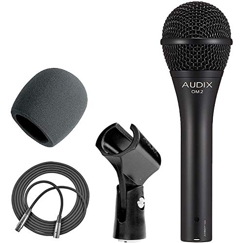 Audix OM2 Dynamic Vocal Microphone + On Stage Foam Windscreen for Handheld Microphones + XLR Mic Cable