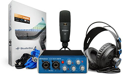 PreSonus AudioBox 96 Blue Studio USB 2.0 Recording Bundle with Interface, Headphones, Microphone and Studio One software