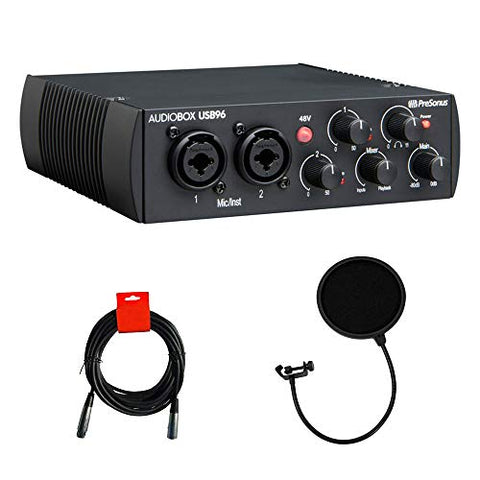 PreSonus AudioBox USB 96 2x2 USB Audio Interface (25th Anniversary Black) with Pop Filter &amp;amp;amp; XLR Cable Bundle