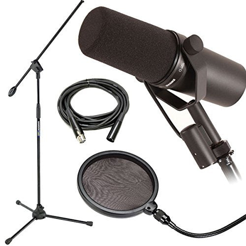 Shure SM7B Dynamic Vocal Mic w/ Mic Boom Stand, Pop Filter and 20' XLR Cable