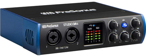PreSonus Studio 24c 2x2 USB Type-C Audio/MIDI Interface with Kellopy Pop Filter, Mic Boom Scissor Arm Stand, 10ft MIDI Cable &amp; XLR Cable Bundle