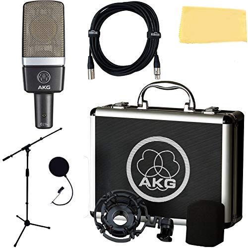 AKG C214 Large-Diaphragm Condenser Microphone Bundle with Boom Stand, Pop Filter, XLR Cable and Austin Bazaar Polishing Cloth