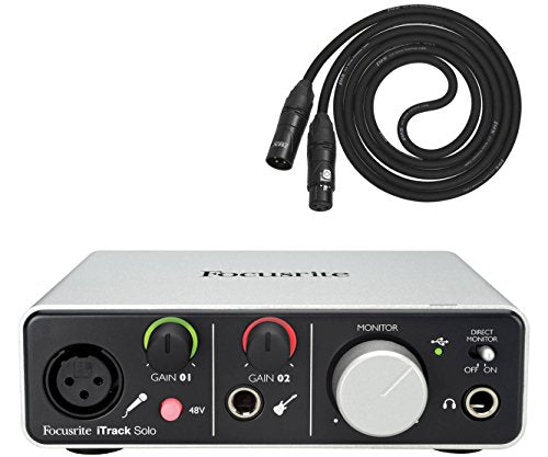 Focusrite iTrack Solo Lightning Audio Interface USB Audio Interface For Mac, PC and iOS Devices with Pro Tools | First and LyxPro XLR Microphone Cable