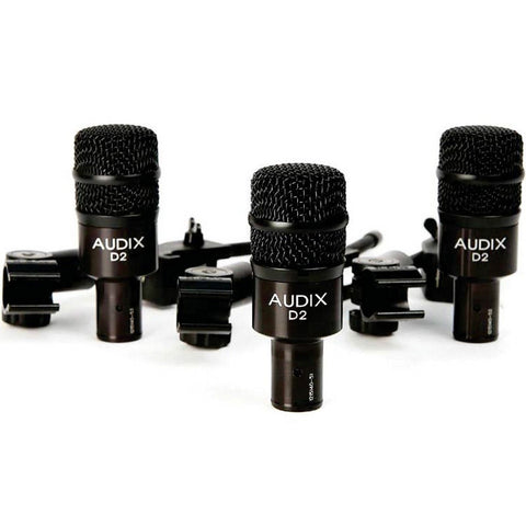 Audix D2 Trio offer featuring (3) D2 mics, (3) DVICE and (3) P1 mic pouches packaged together as a complete tom-miking solution