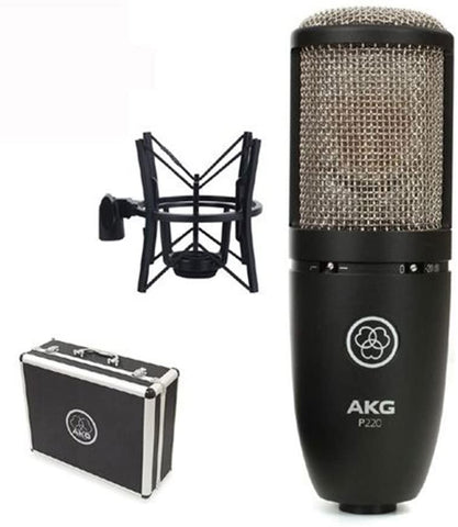 AKG P220 Vocal Condenser Microphone, Black + Boom Stand + Cable