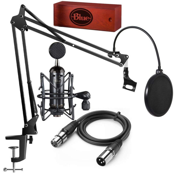 Blue Microphones Spark Blackout SL Condenser Microphone Podcast Recording bundle with Gooseneck Pop Filter, Boom Arm and XLR Cable