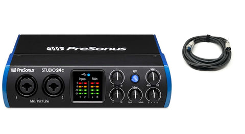 Presonus STUDIO 24C USB C Audio MIDI Interface 2 in 2-out, 24-bit 192kHz and Free xlr Cable