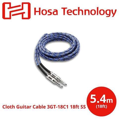 Hosa 3GT-18C1 Cloth Guitar Cable - Blue/White/Black - 18 Feet