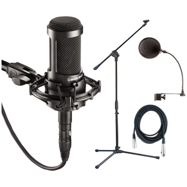 Audio Technica AT2035 Large Diphragm Condenser Microphone w/Shock Mount, Pop Filter, Mic Cable, and Mic Stand