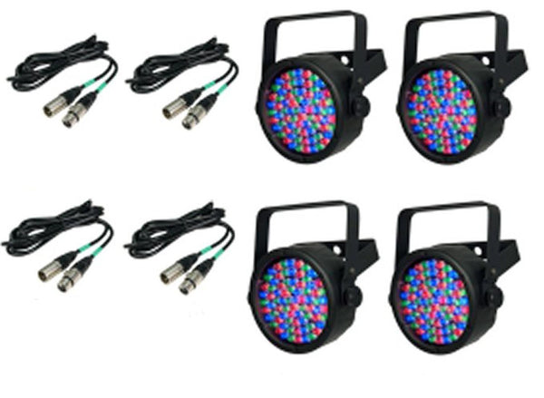 Chauvet SlimPar 38 LED Slim Par Can Pro DJ RGB Lighting Effects (4 Pack) w/ Dmx Cables