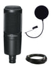 Audio Technica AT2020 Condenser Studio Microphone Bundle with Pop Filter and XLR Cable