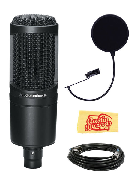 Audio Technica AT2020 Condenser Studio Microphone Bundle with Pop Filter and XLR Cable