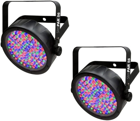 (2) Chauvet DJ SlimPar 56 LED DMX Slim Par Can Stage Pro RGB Lighting Effects