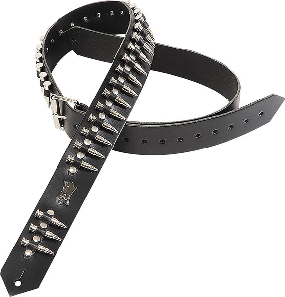 Levy's Leathers PM28-2B-BLK Genuine Leather Guitar Strap with Fake Bullets Black