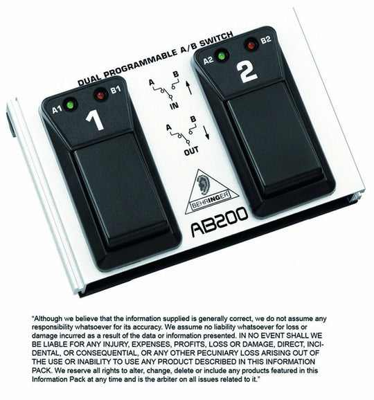 Behringer DUAL A/B SWITCH AB200 Ultra-Flexible Dual Programmable Footswitch